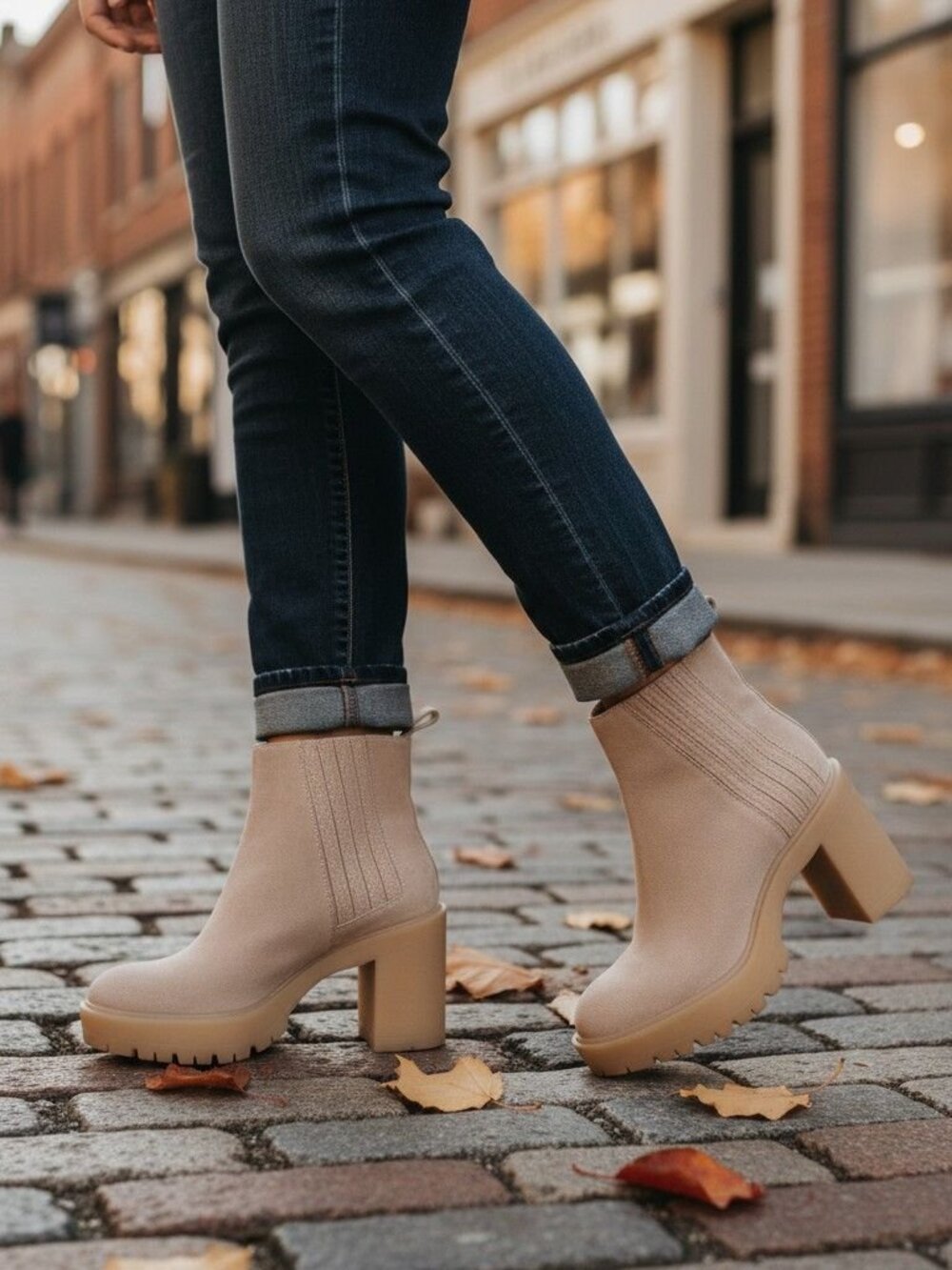 Dolce Vita Celia Suede Platform Chelsea Boots Taupe Lug Sole Block Heel Size 6.5